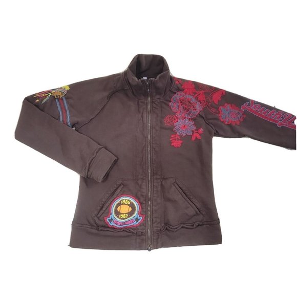 Johnny Was Embroidered South Western Women's Track Sweater Jacket Zip Up Mock